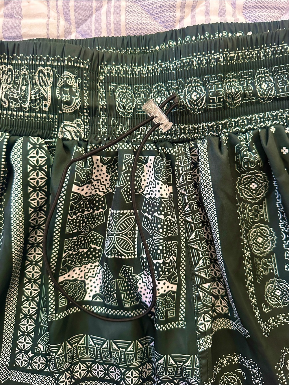 Goodie Muay Thai Bandana Print Training Shorts Zip Pocket Lined Green White M - Picture 4 of 9